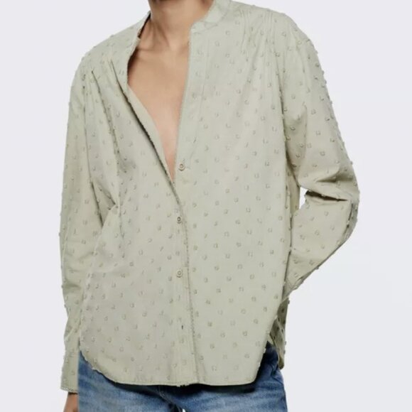 NWT Zara Women's Green Plumetis Oversized Blouse with Lace Trim - Picture 11 of 11
